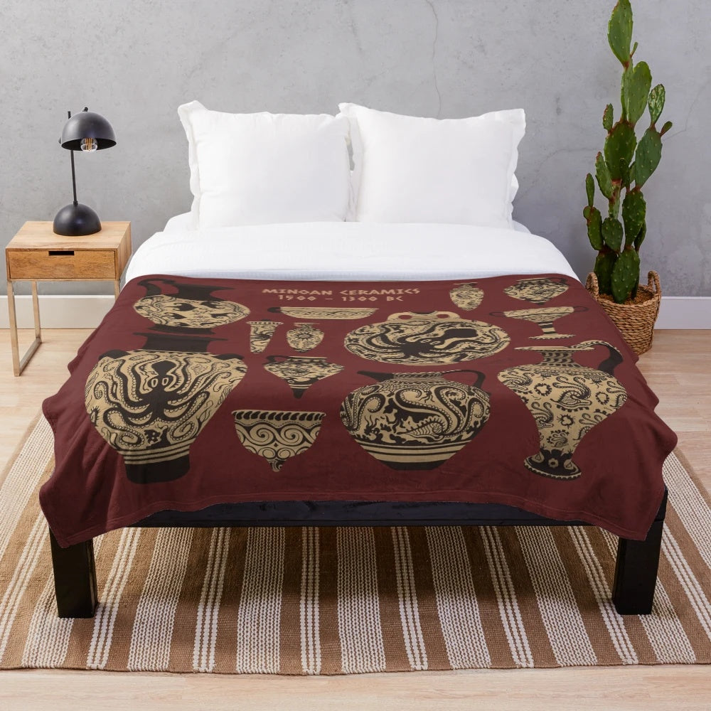 Plush blanket featuring ancient Minoan ceramic designs