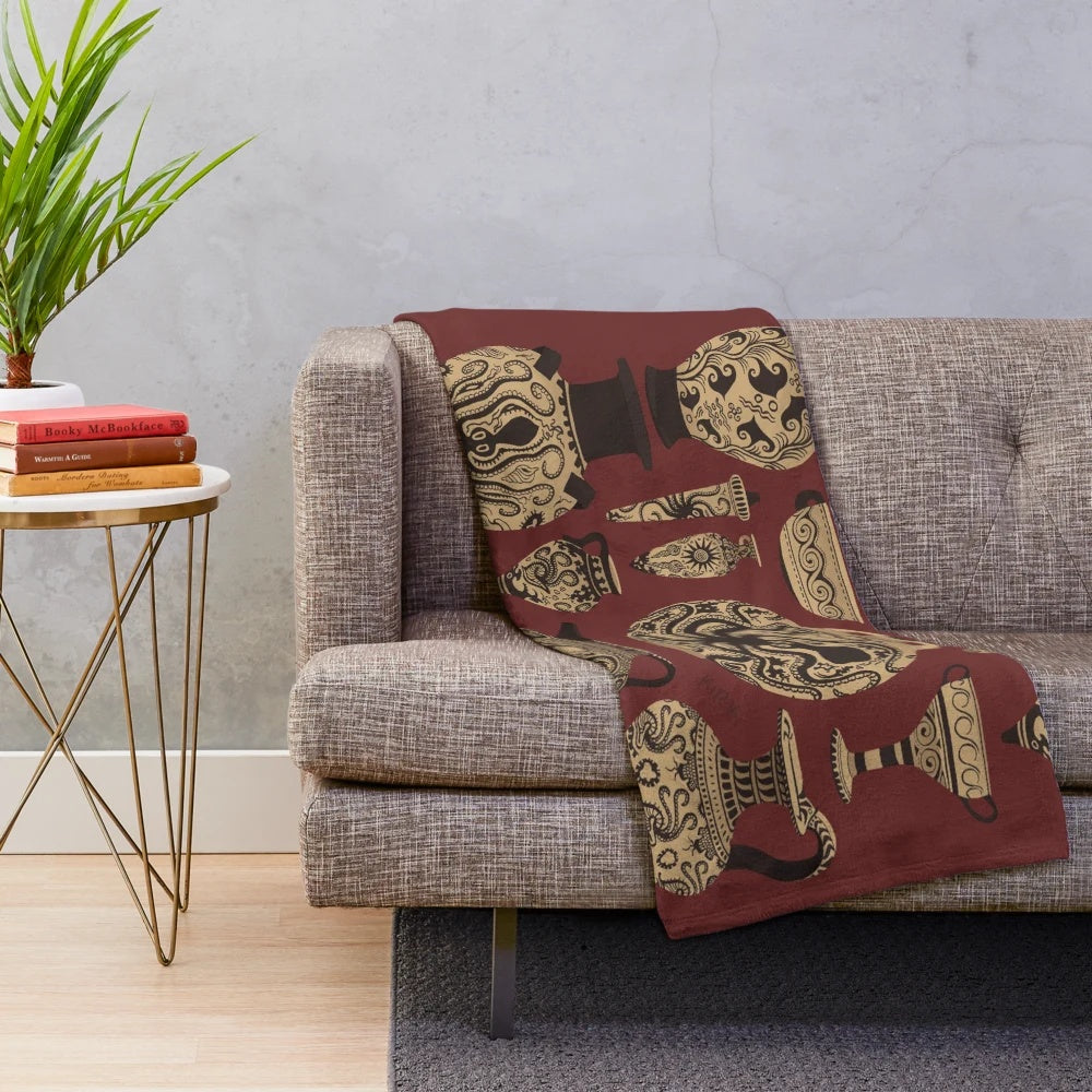 Plush blanket featuring ancient Minoan ceramic designs