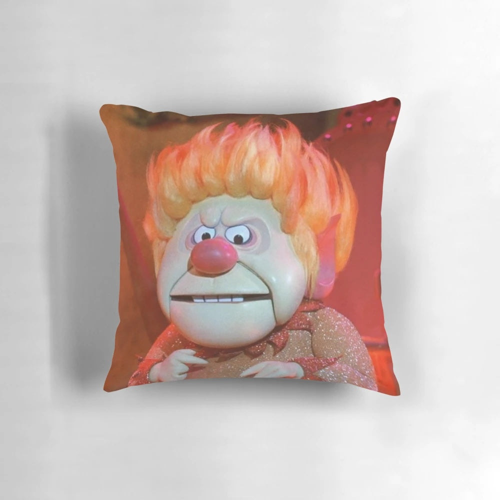 A plush pillow featuring the Heat Miser and Freeze Miser characters from the classic Christmas special.