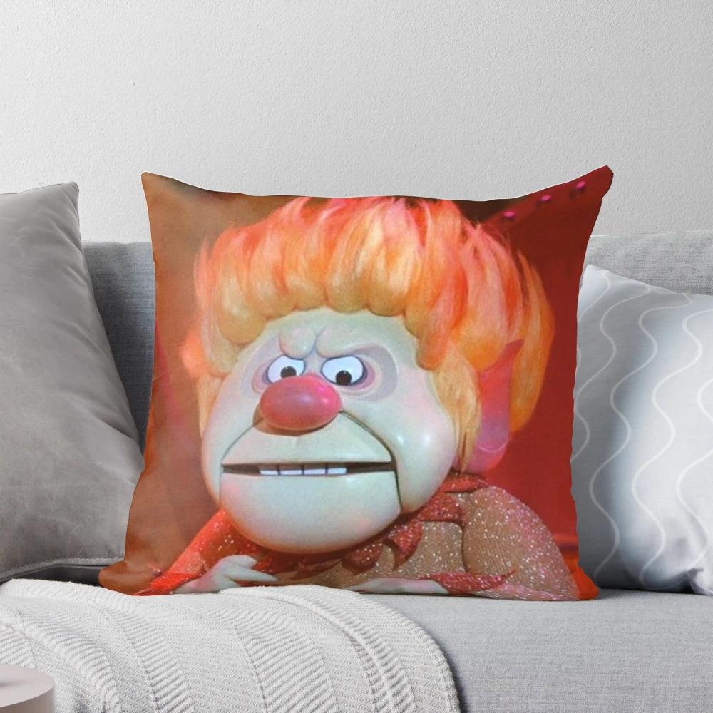 A plush pillow featuring the Heat Miser and Freeze Miser characters from the classic Christmas special.