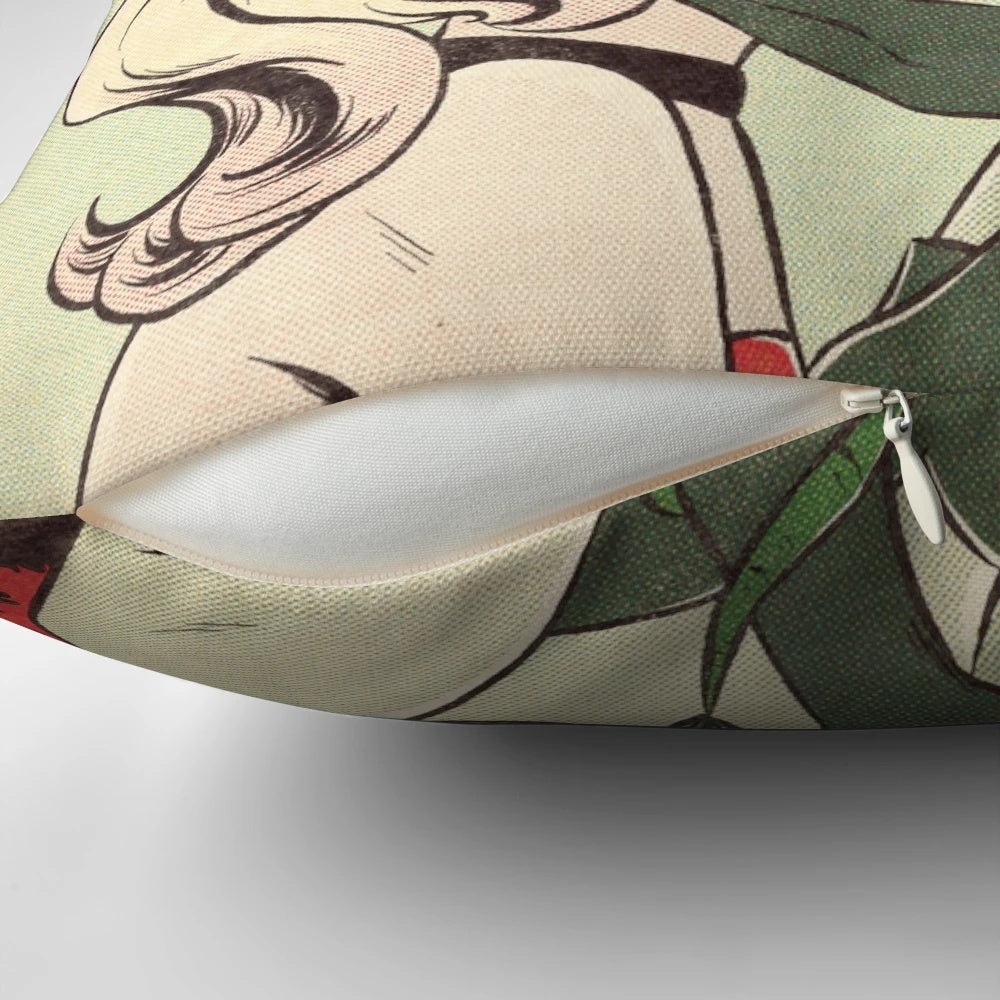 Soft, plush mistletoe kiss pillow with festive holiday design