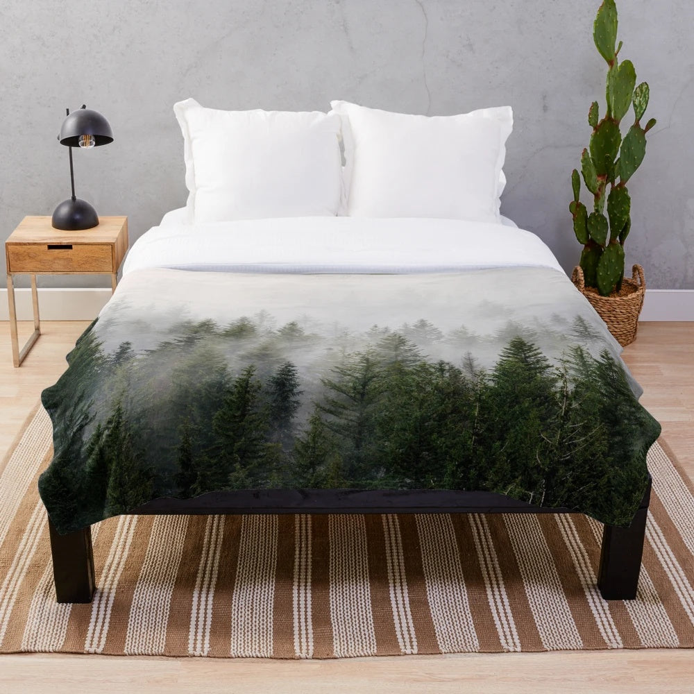 Soft and cozy misty forest plush blanket with minimalist design