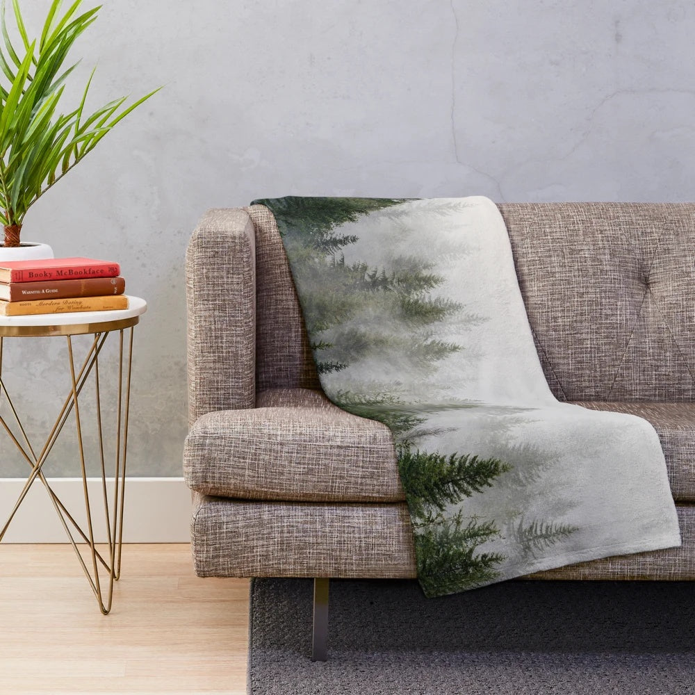 Soft and cozy misty forest plush blanket with minimalist design