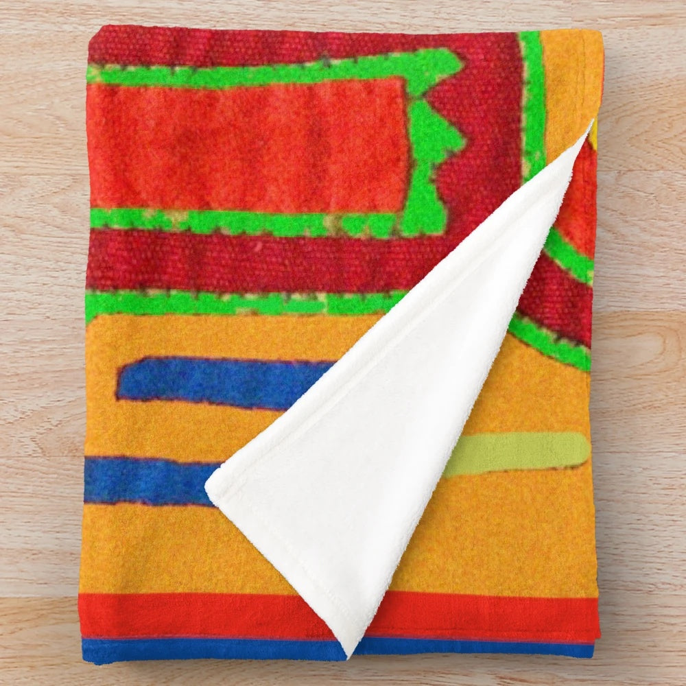 Mola dog plush blanket with vibrant tribal design