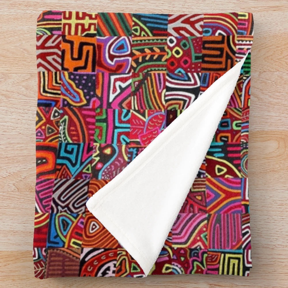 Mola plush blanket with vibrant Panama art design