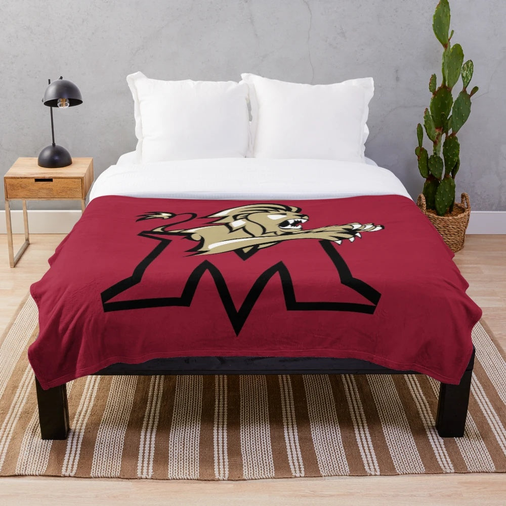 Molloy College plush blanket featuring the university logo and colors