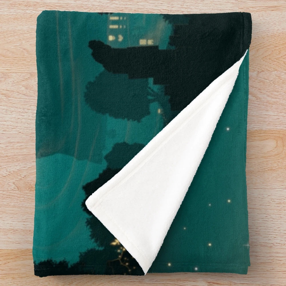 Mondstadt landscape plush blanket featuring the moon, stars, and calm night sky