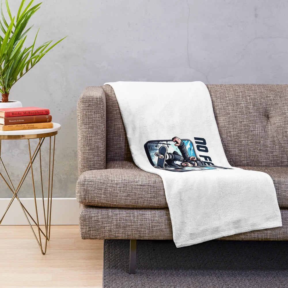 Cuddly monkey plush blanket with skateboard design