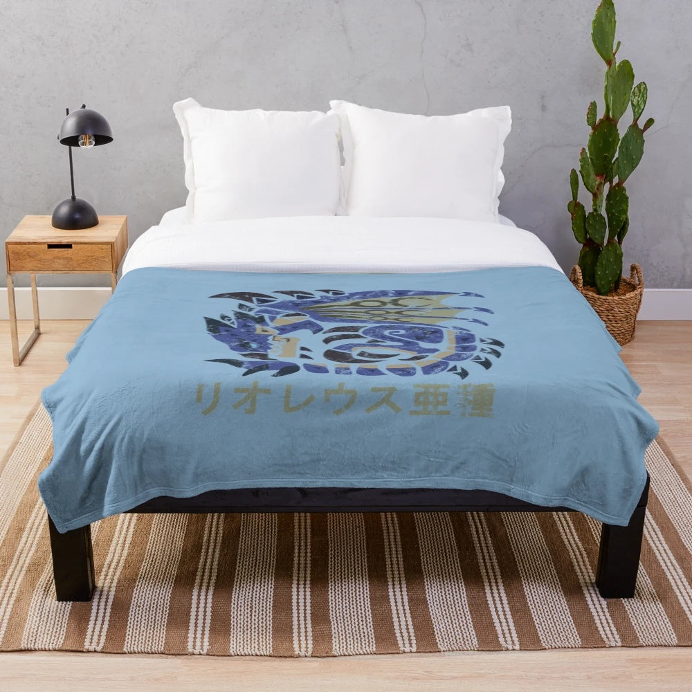 Monster Hunter World Azure Rathalos Kanji Icon Plush Blanket