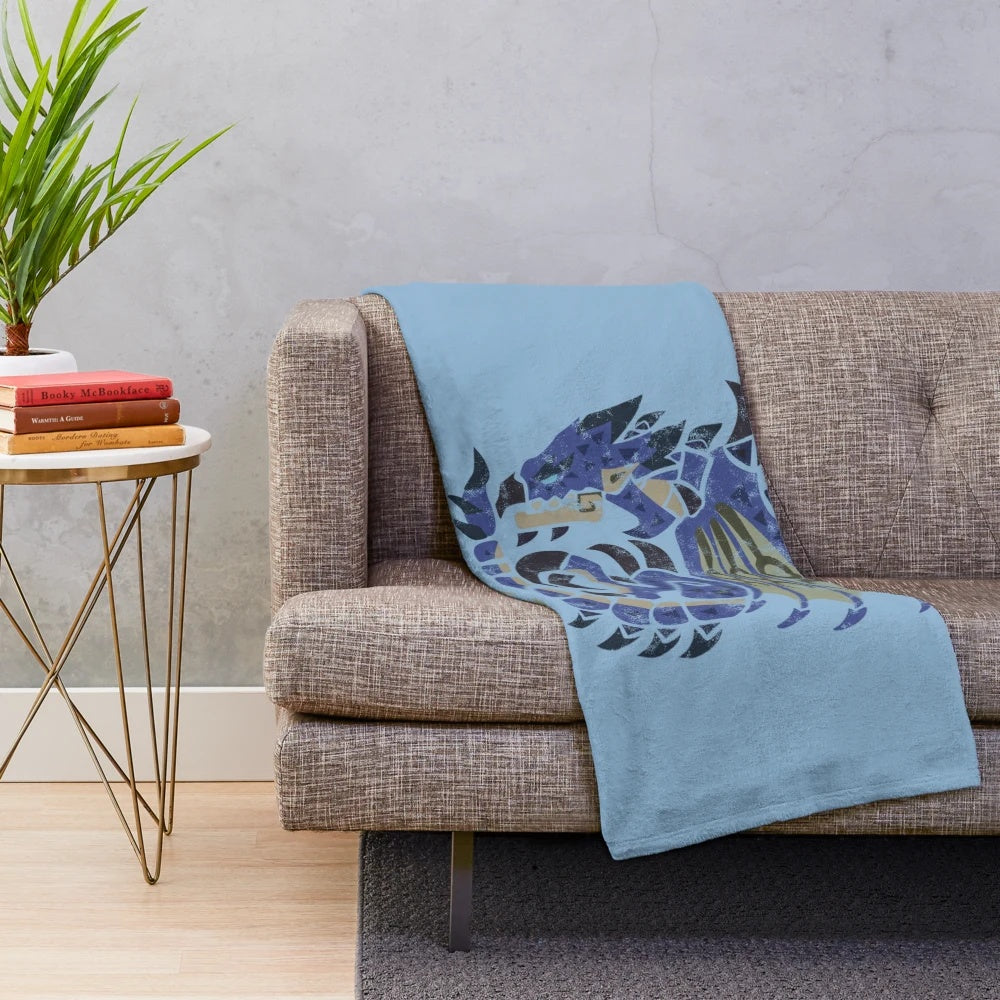 Monster Hunter World Azure Rathalos Kanji Icon Plush Blanket