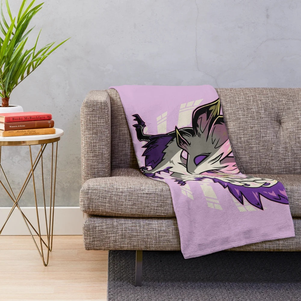 Plush blanket featuring a chibi-style illustration of the Mizutsune monster from the Monster Hunter video game series.