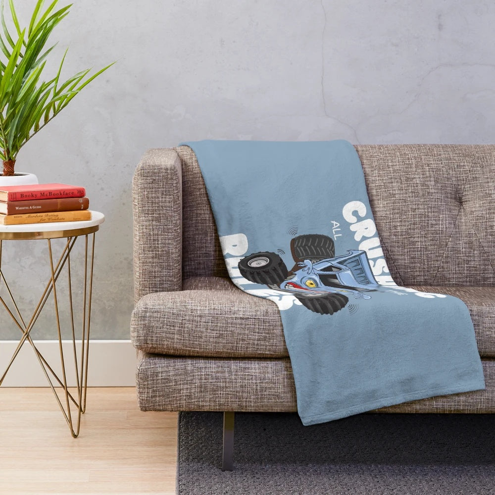 Monster truck themed plush blanket for truck lovers