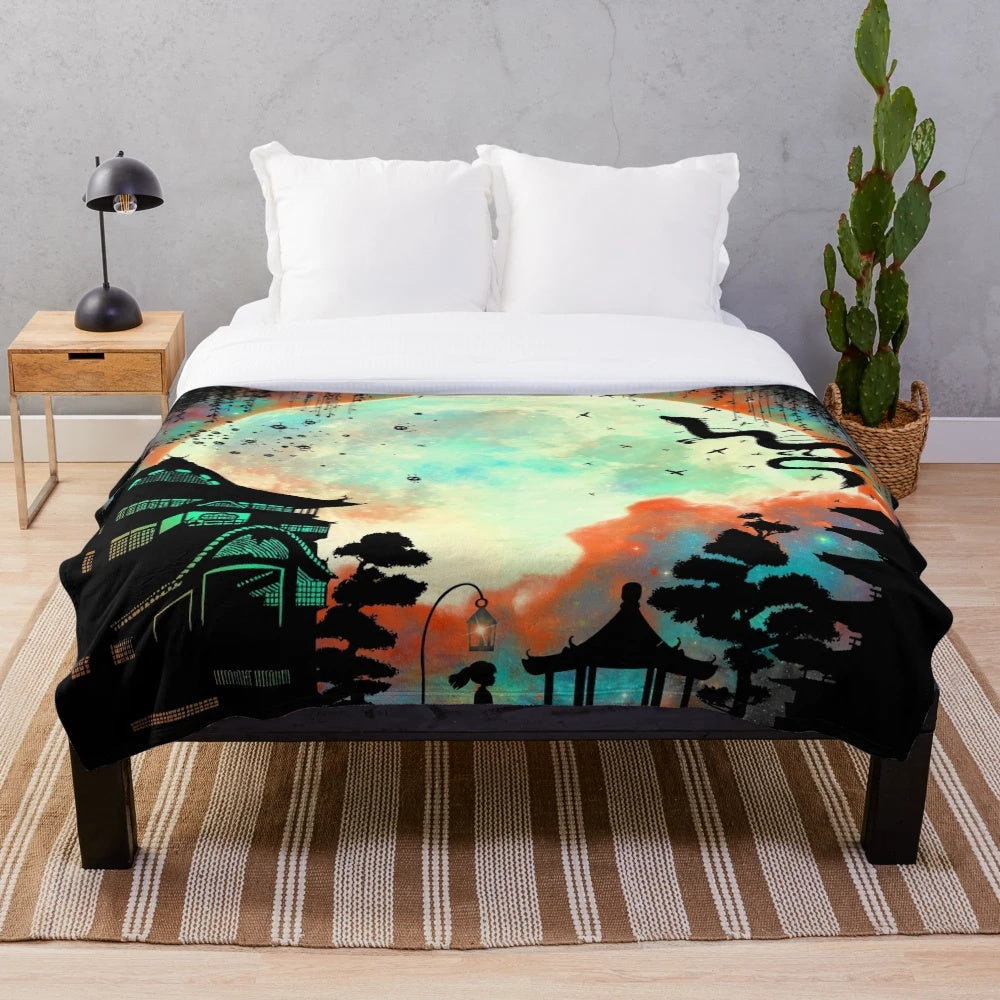 Soft and cozy plush moon blanket with anime-inspired design