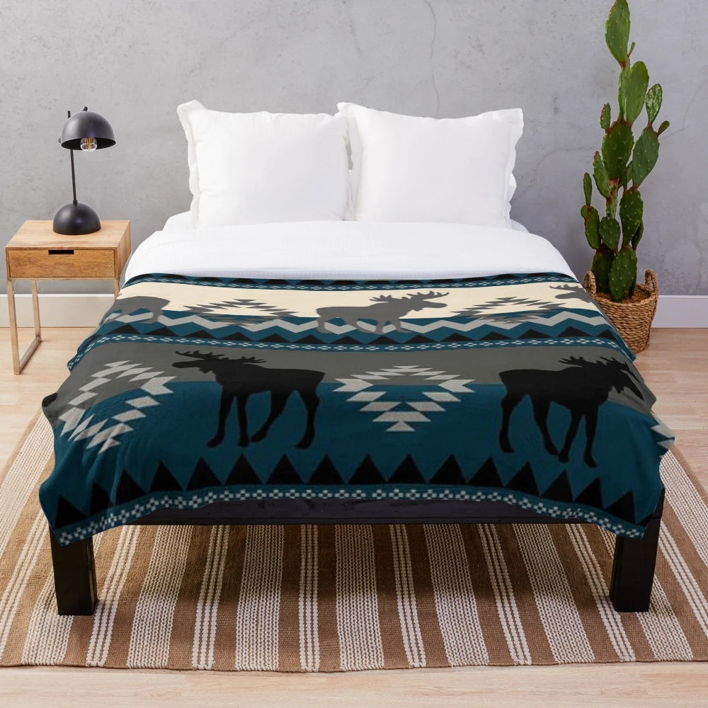 Soft and warm plush moose design blanket for cozy home decor