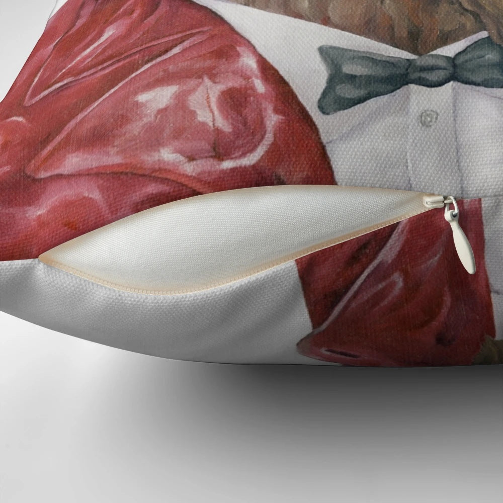 Moose in Leather Throw Pillow with Antler Accents for Cabin Decor