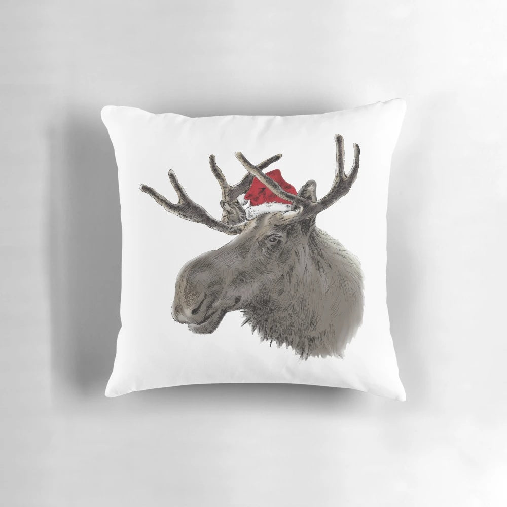 Soft and plush moose-themed holiday pillow