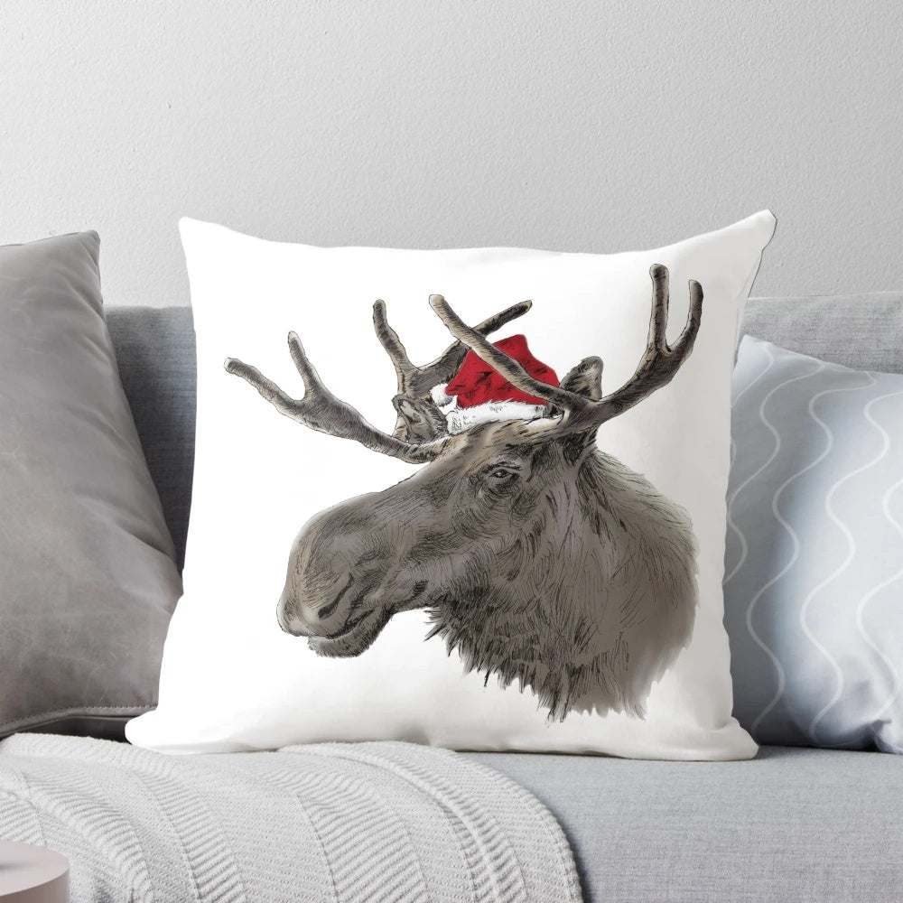 Soft and plush moose-themed holiday pillow