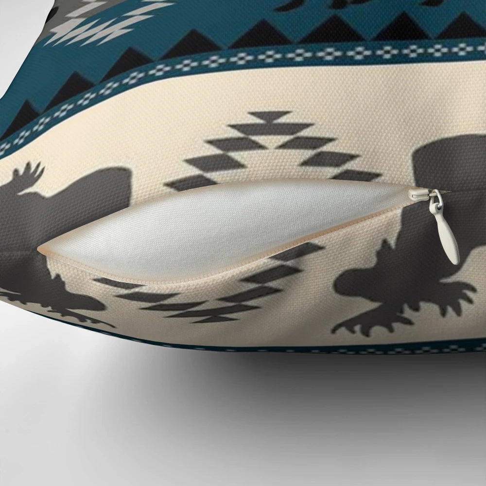 A soft, plush pillow featuring a majestic moose design in a southwest-inspired pattern.