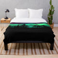 Moose plush blanket with northern forest and aurora borealis design