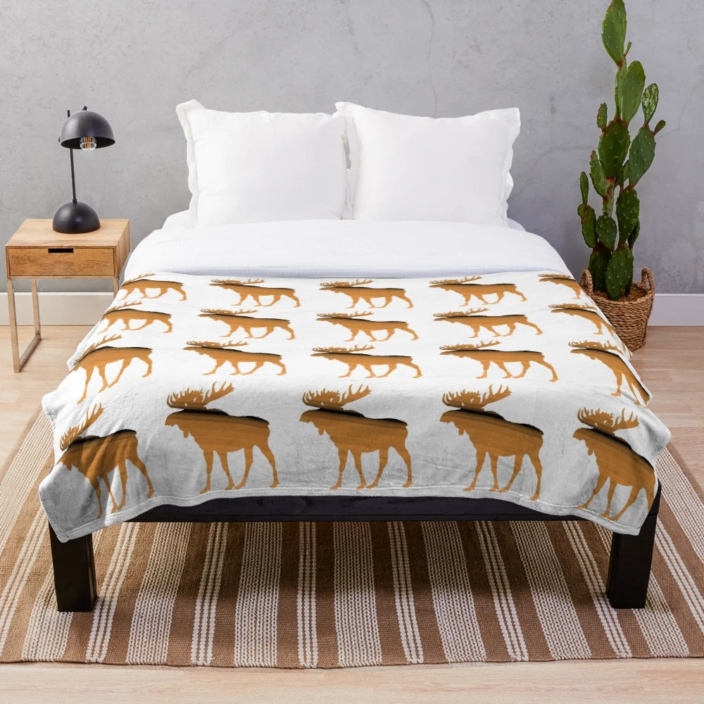 Moose plush blanket with colorful, abstract animal art design