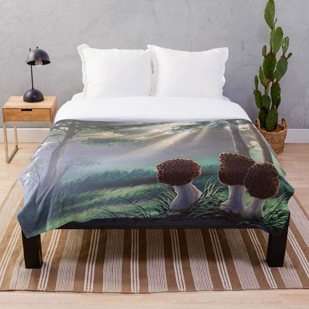 Soft and plush morel mushroom-themed blanket for nature-inspired home decor