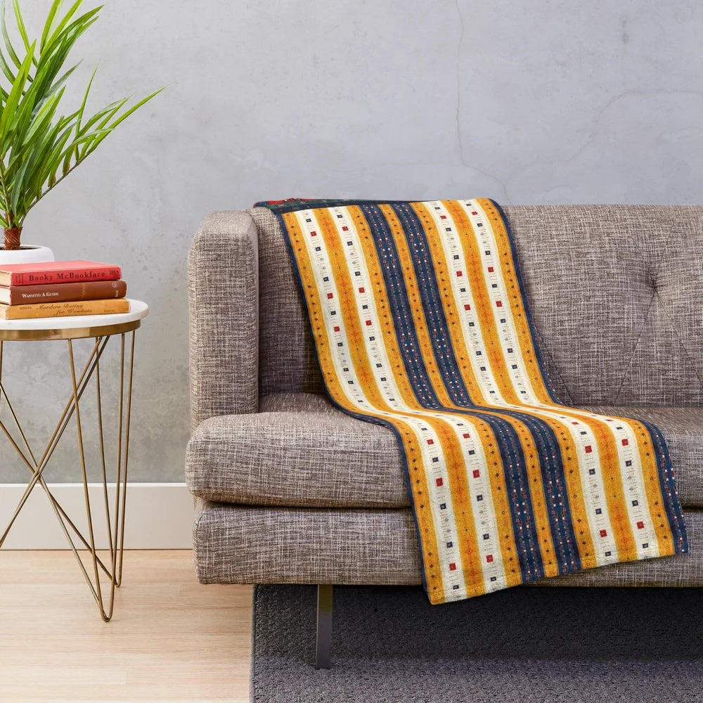 Vibrant Moroccan-style plush blanket in autumn colors