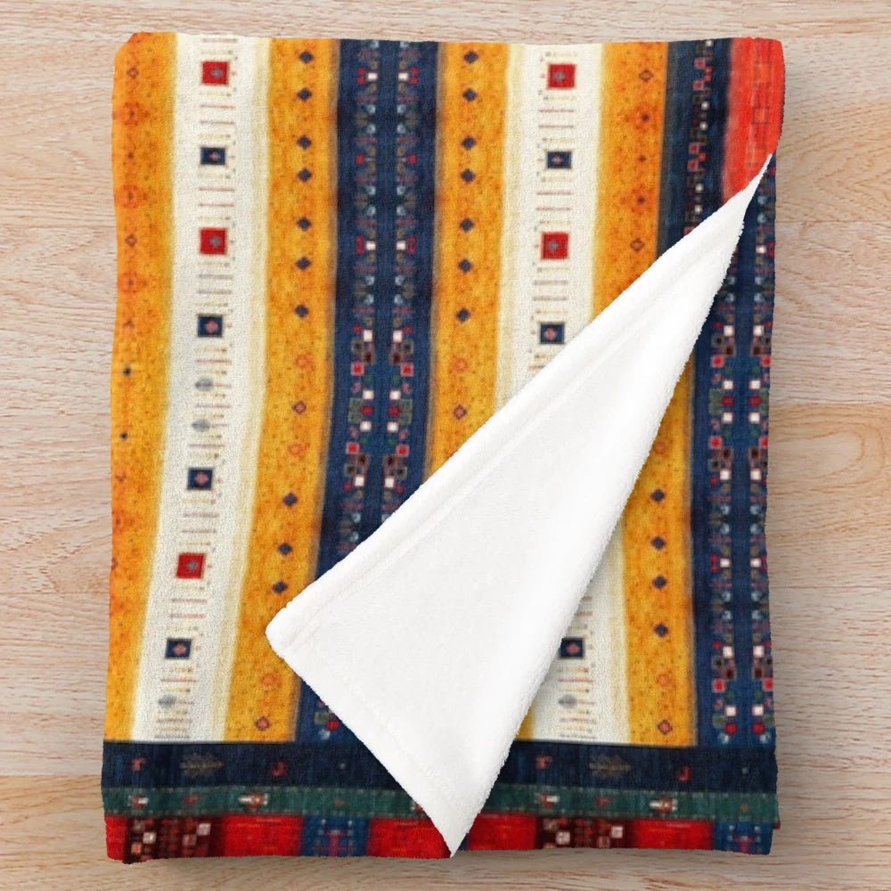 Vibrant Moroccan-style plush blanket in autumn colors