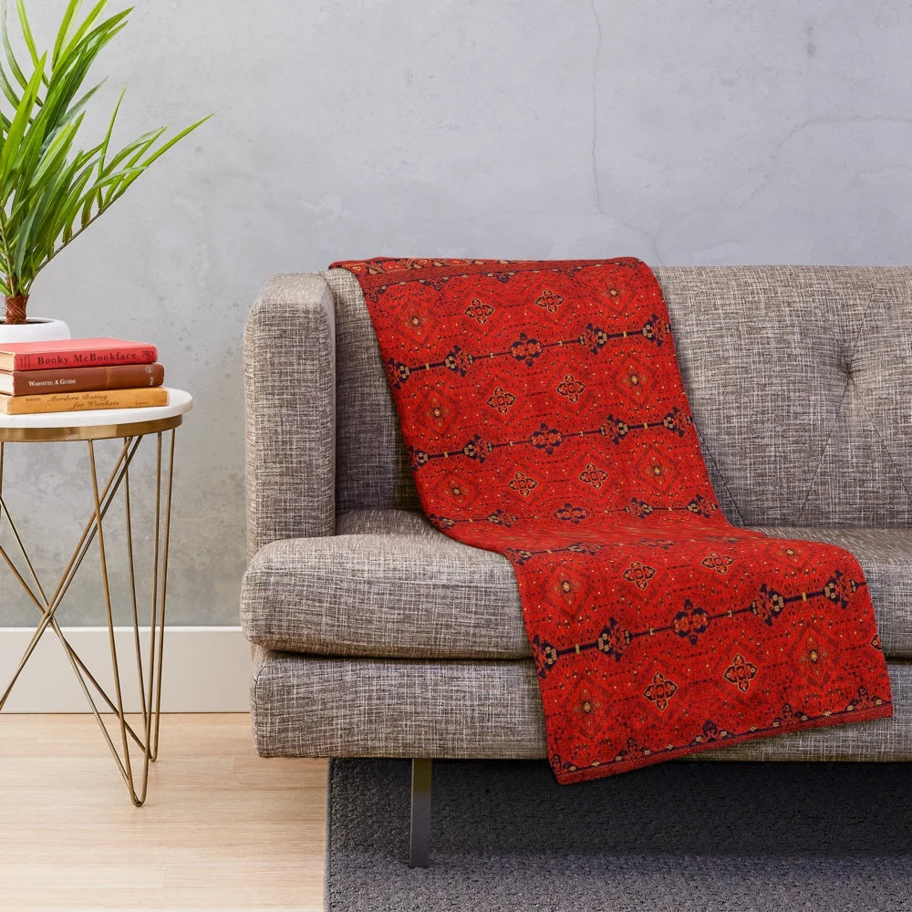 Vibrant Moroccan-style plush blanket with traditional patterns