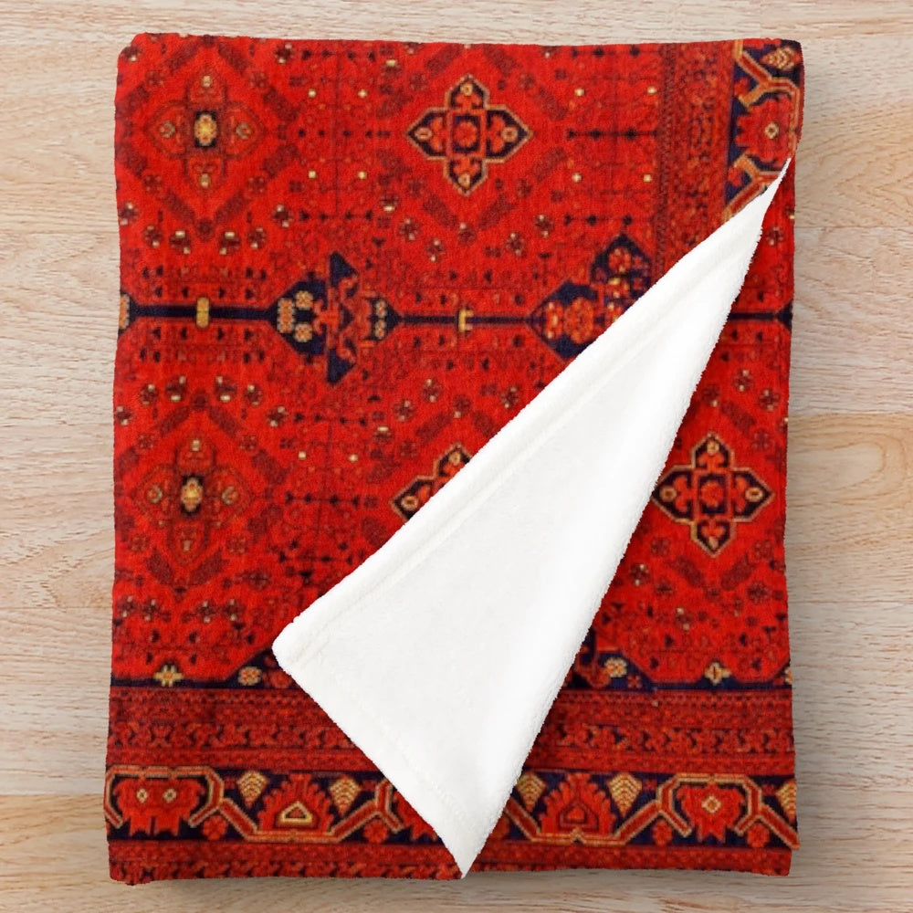 Vibrant Moroccan-style plush blanket with traditional patterns