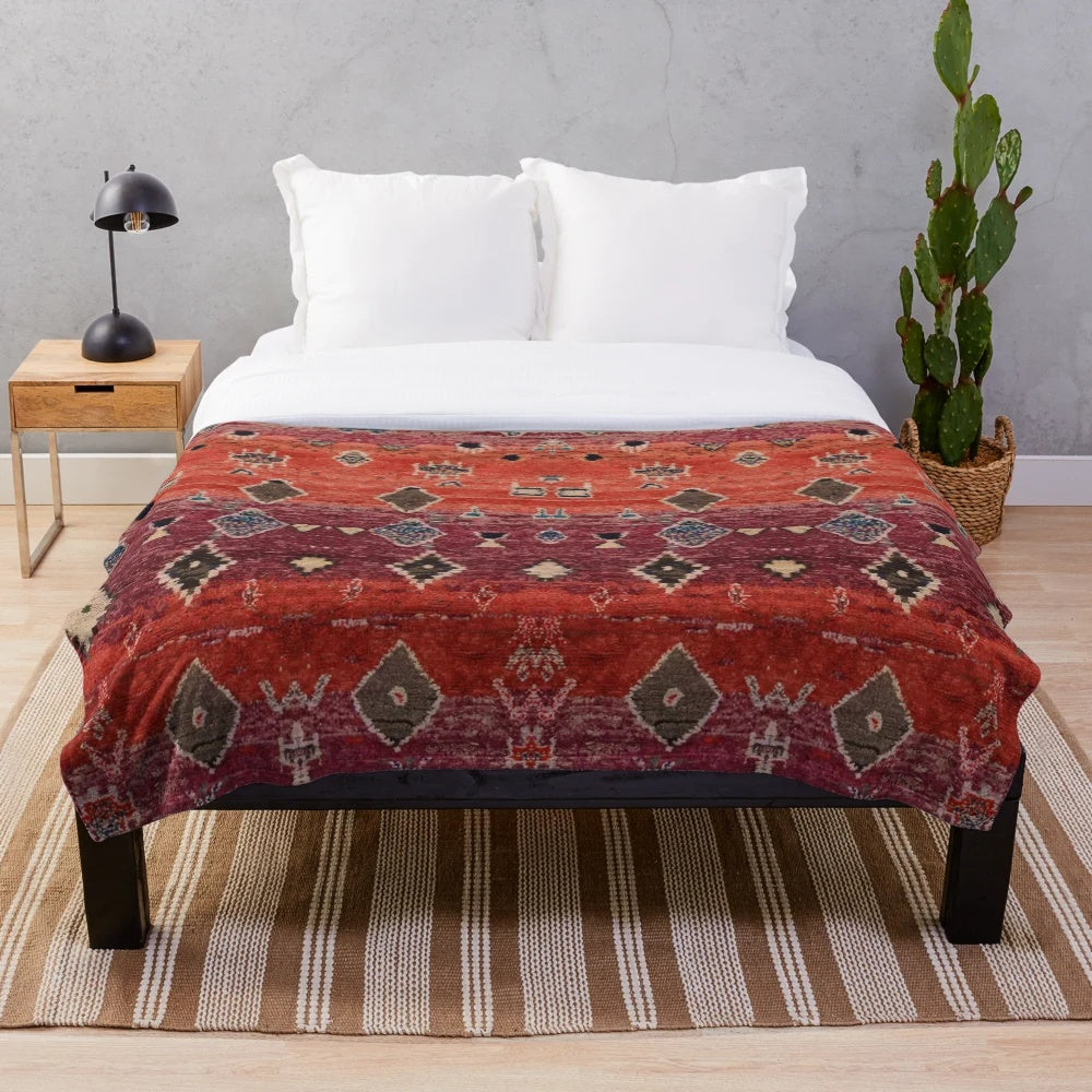 Vibrant Moroccan-style plush blanket with abstract pattern