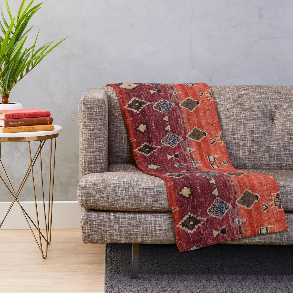 Vibrant Moroccan-style plush blanket with abstract pattern
