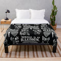 Morticia Addams-inspired plush blanket with "Normal Is An Illusion" quote