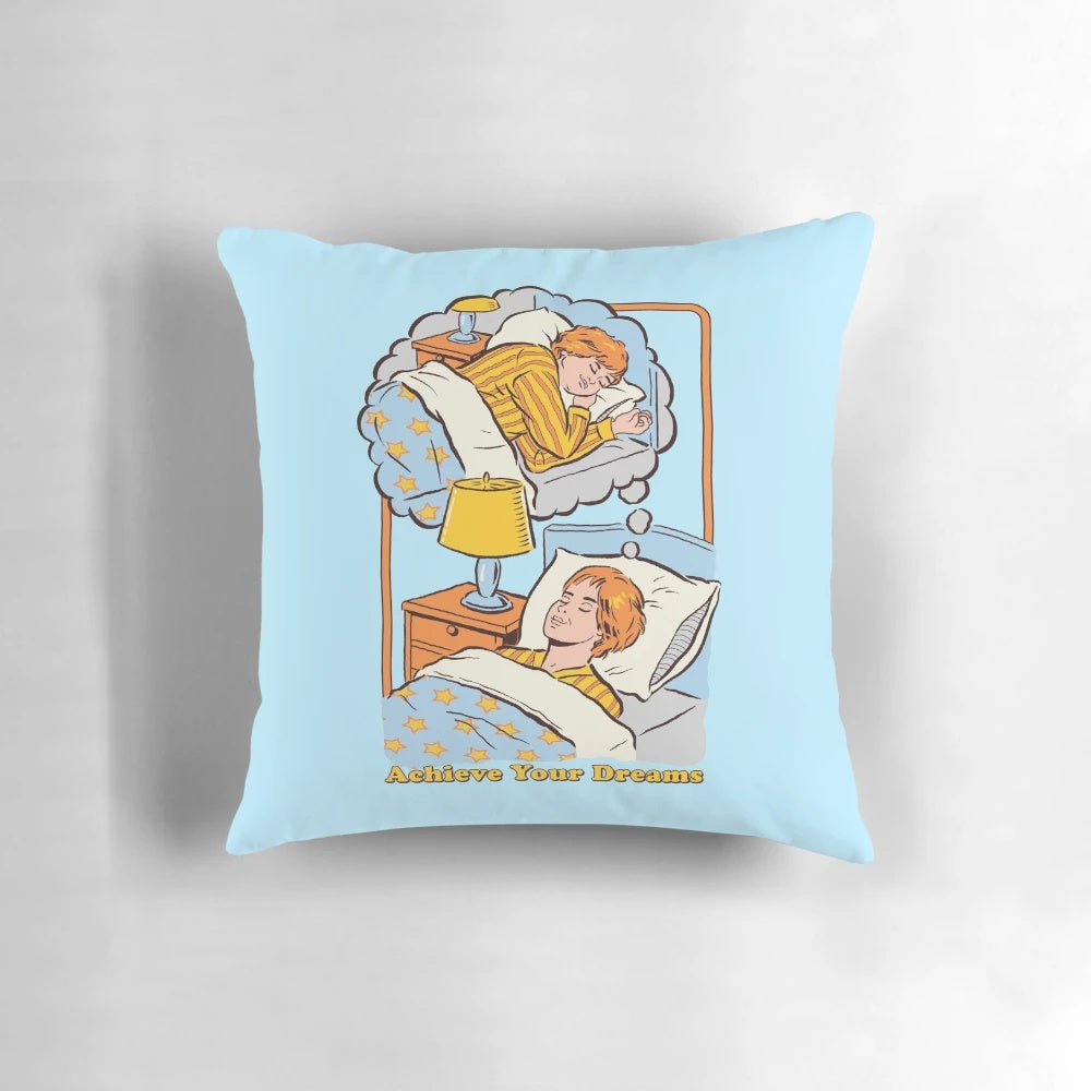 Cozy retro-style pillow with motivational "Achieve Your Dreams" design
