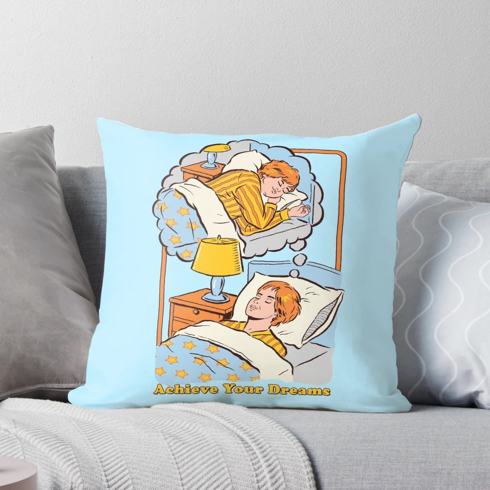 Cozy retro-style pillow with motivational "Achieve Your Dreams" design