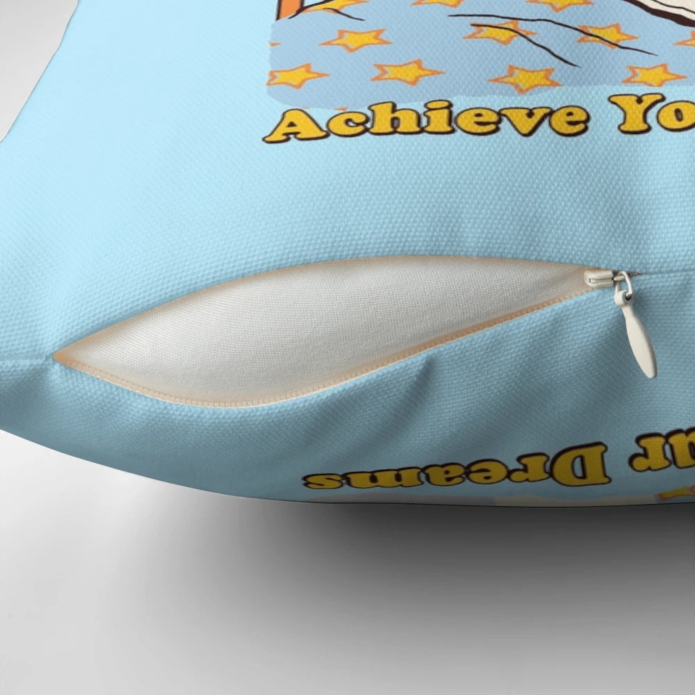 Cozy retro-style pillow with motivational "Achieve Your Dreams" design
