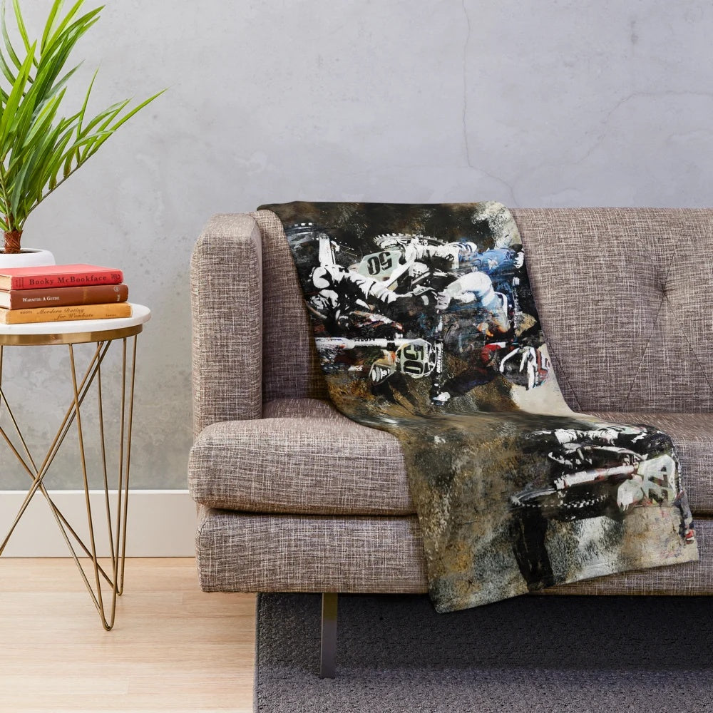 Motocross-themed plush blanket for fans of dirt bike racing and extreme sports