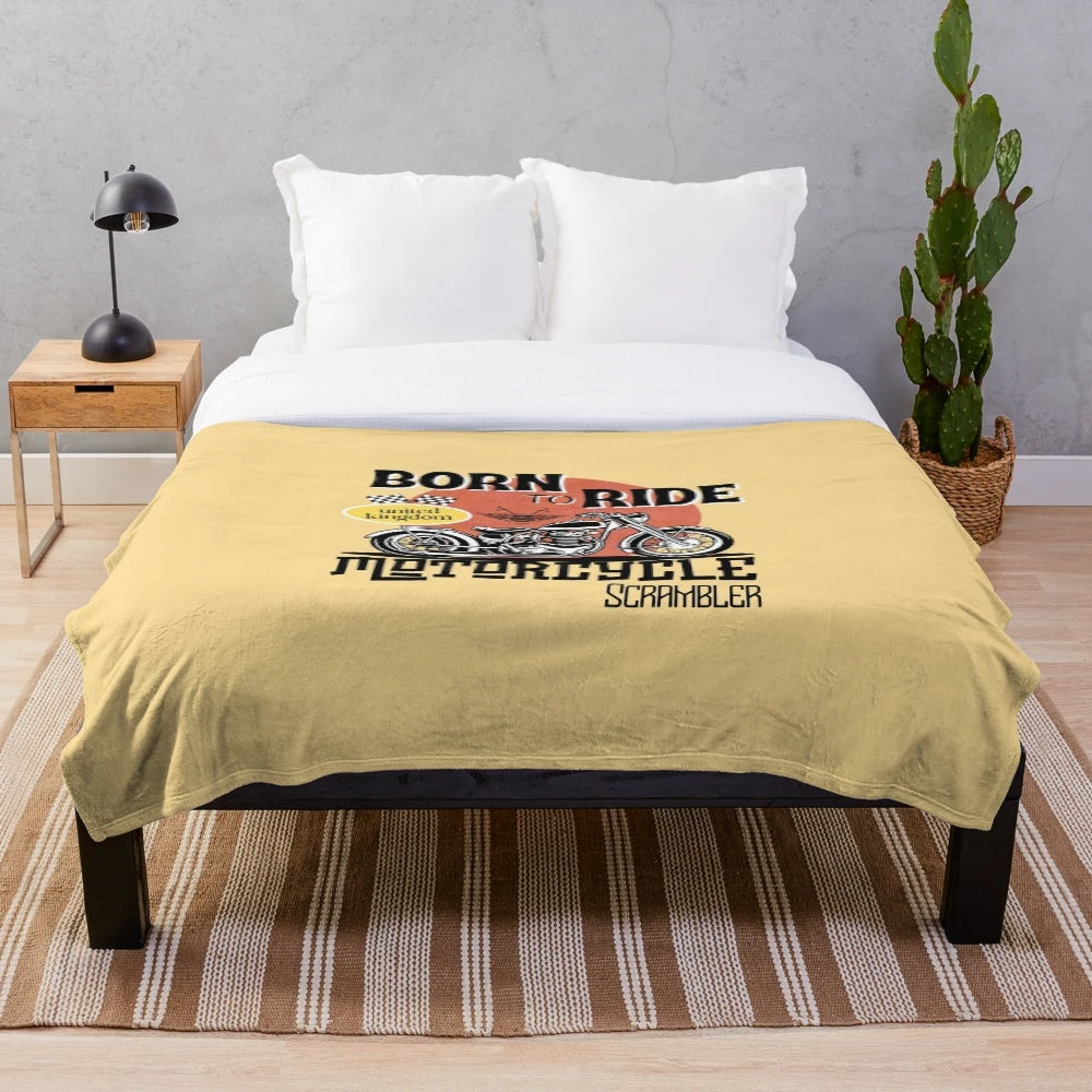 Soft and warm plush blanket with motorcycle design for motorcycle enthusiasts