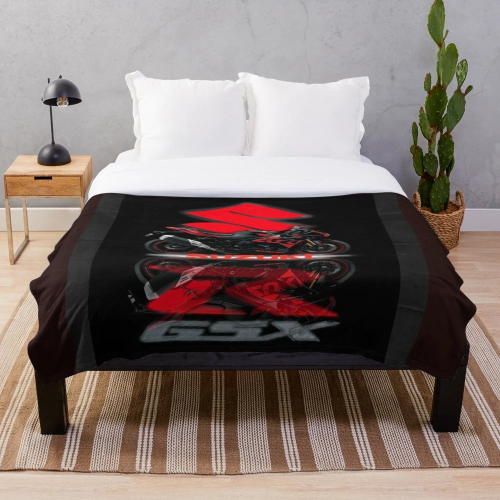 Plush blanket with motorcycle design, perfect for motorcycle enthusiasts