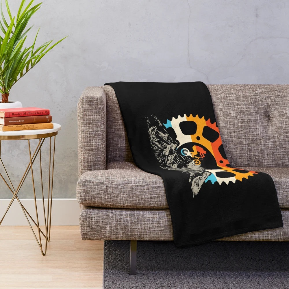 Mountain biking plush blanket with cycling imagery