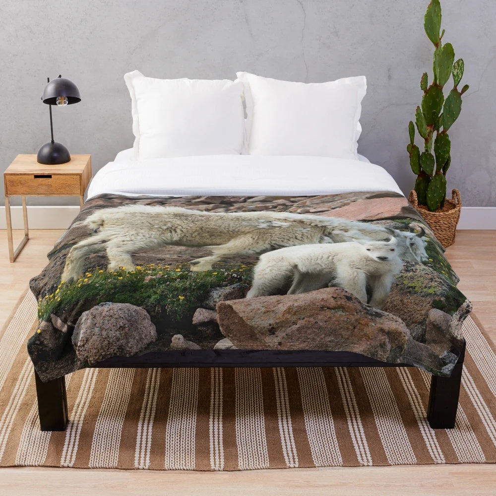 Plush mountain goat blanket with soft, cozy texture for home and living room decor