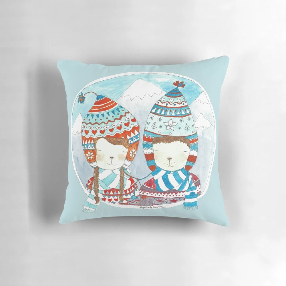 Watercolor winter hats with a cozy, mountain-inspired pattern