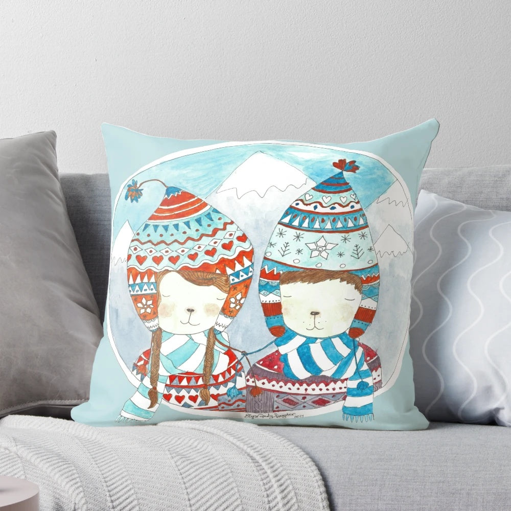 Watercolor winter hats with a cozy, mountain-inspired pattern