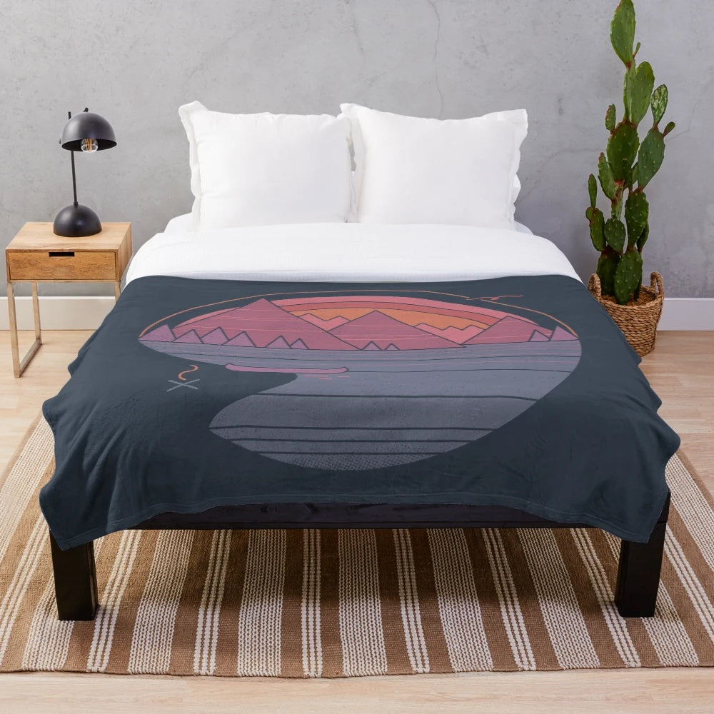 Mountain landscape plush blanket with minimalist graphic design