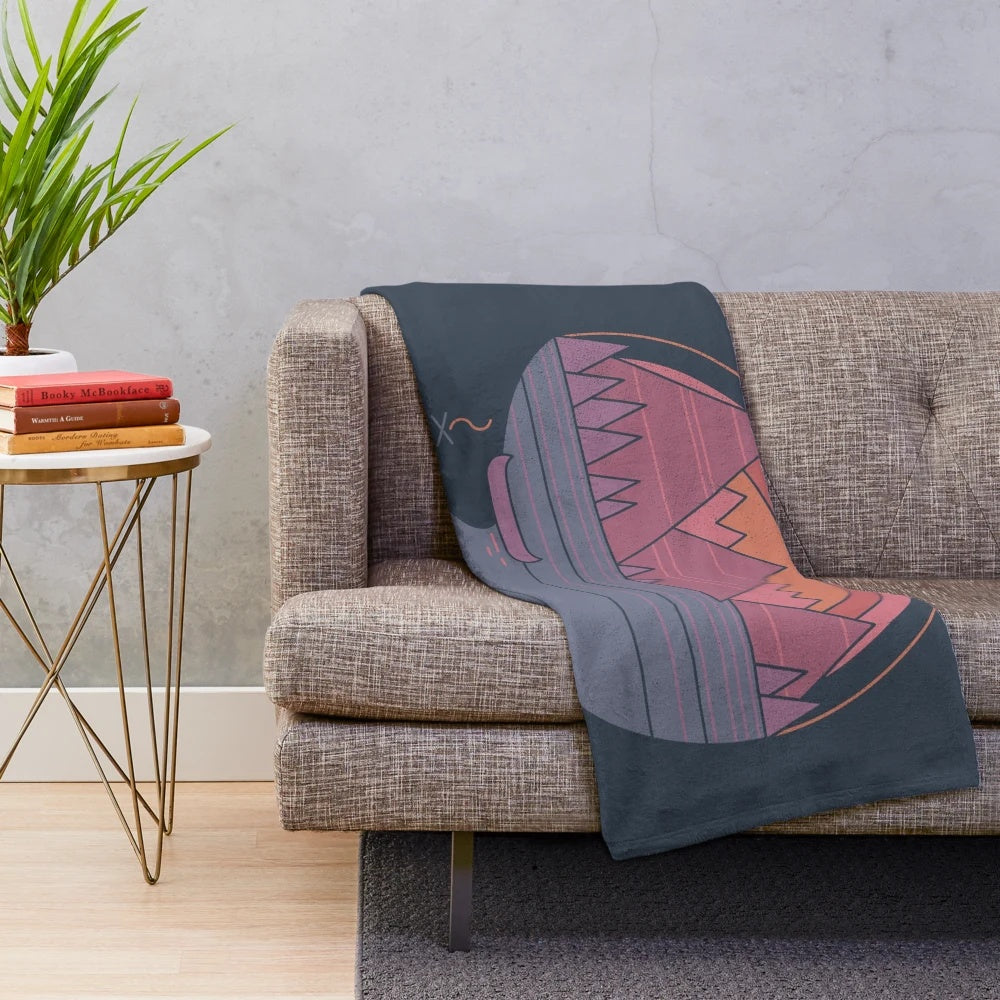 Mountain landscape plush blanket with minimalist graphic design