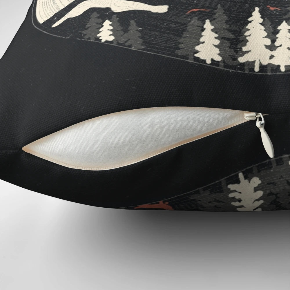 Cozy mountain-themed pillow with nature and wildlife imagery