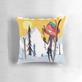 A cozy mountain poster pillow featuring a snowy winter scene in the French Alps