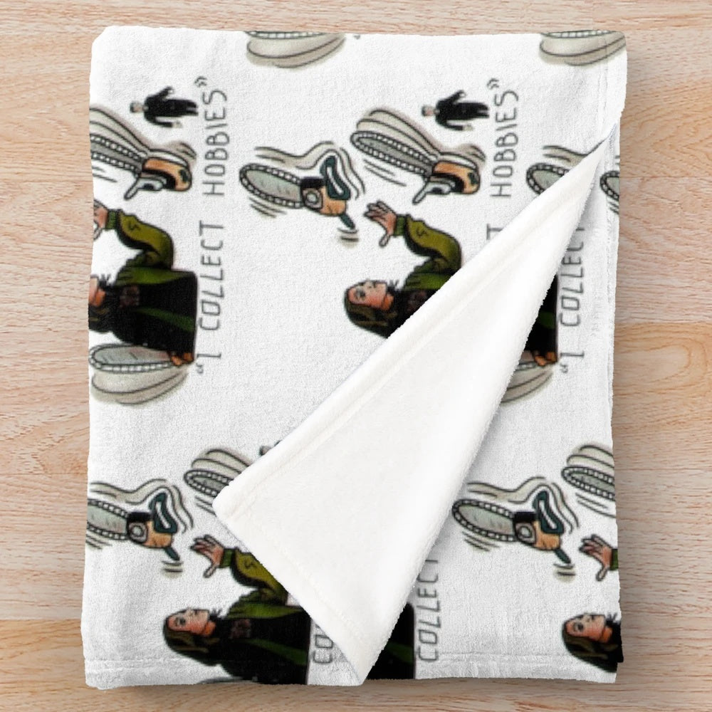Plush blanket featuring a cozy movie fan design inspired by the mystery film Knives Out