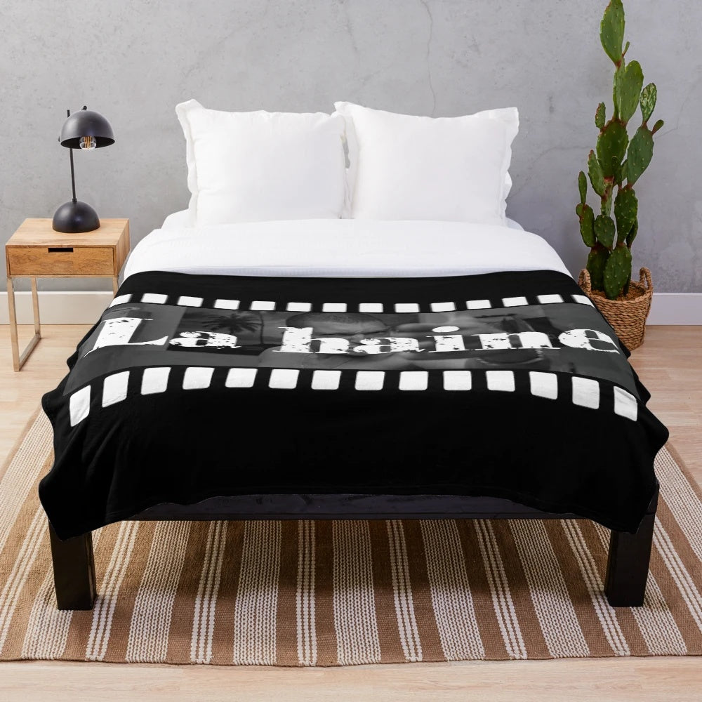Black and white plush blanket featuring an iconic scene from the movie La Haine