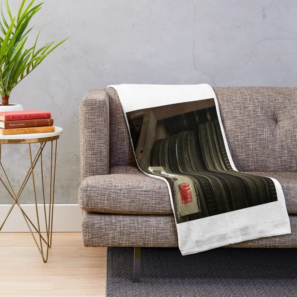 Plush movie themed blanket with cinema reels and 3D glasses
