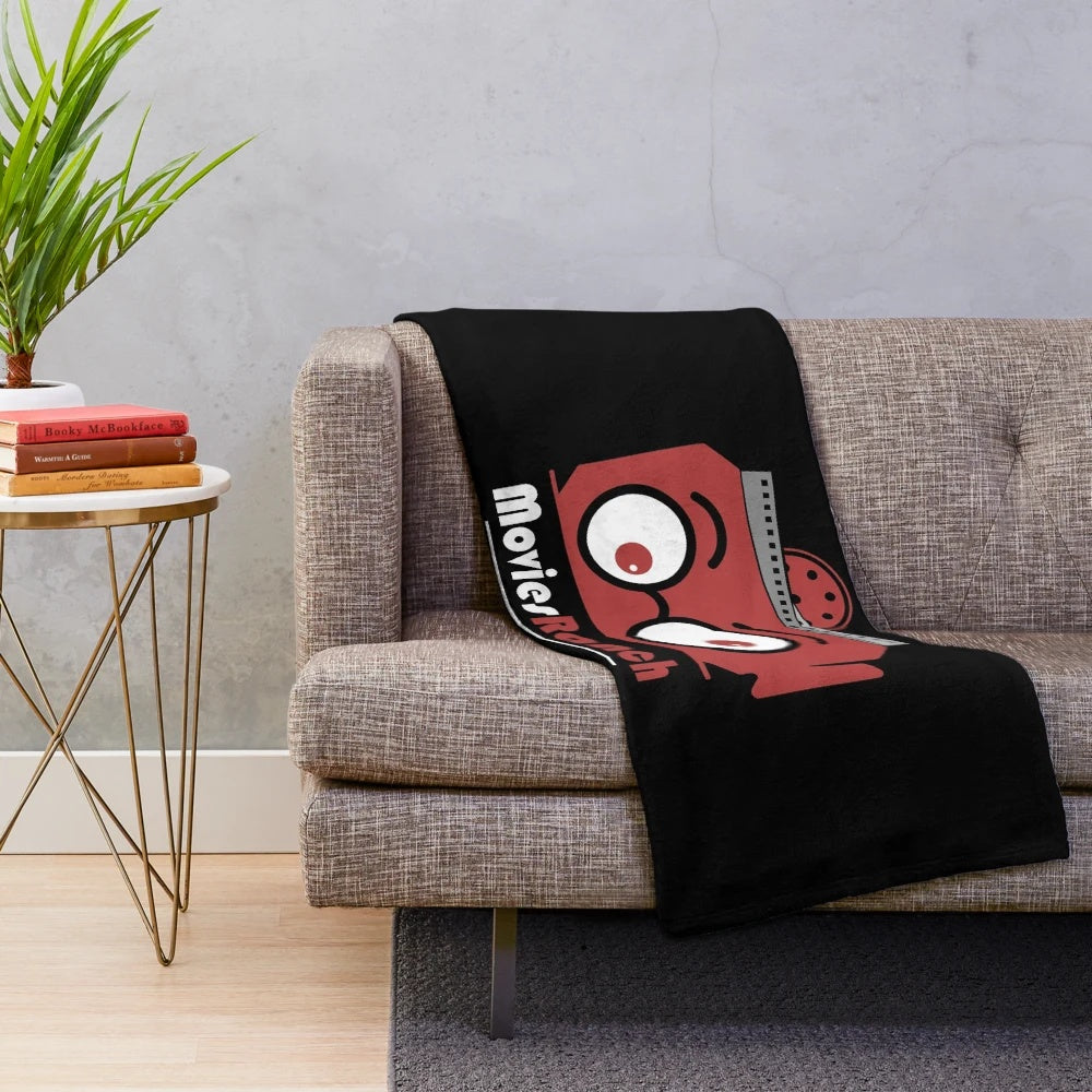 Plush blanket with a cinematic logo design, perfect for movie enthusiasts